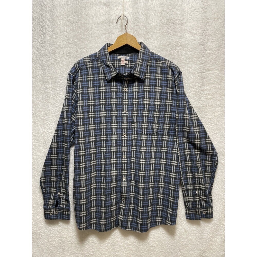 Carbon 2 Cobalt Men's Plaid Blue Cotton Long Sleeve Button Up Shirt Size XL‎